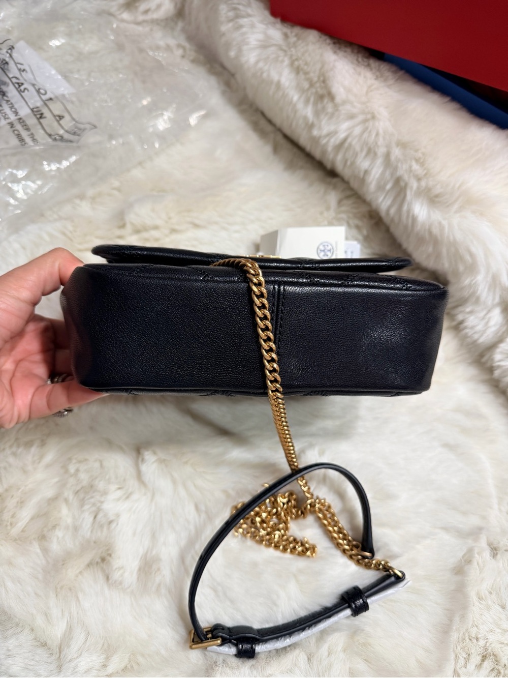 Tory Burch Black Quilted Mini Top-Handle with Gold Logo - Picture 4 of 4
